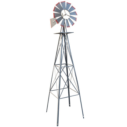 Grey And Red With Wind Vane, 4-pod Standing Windmill