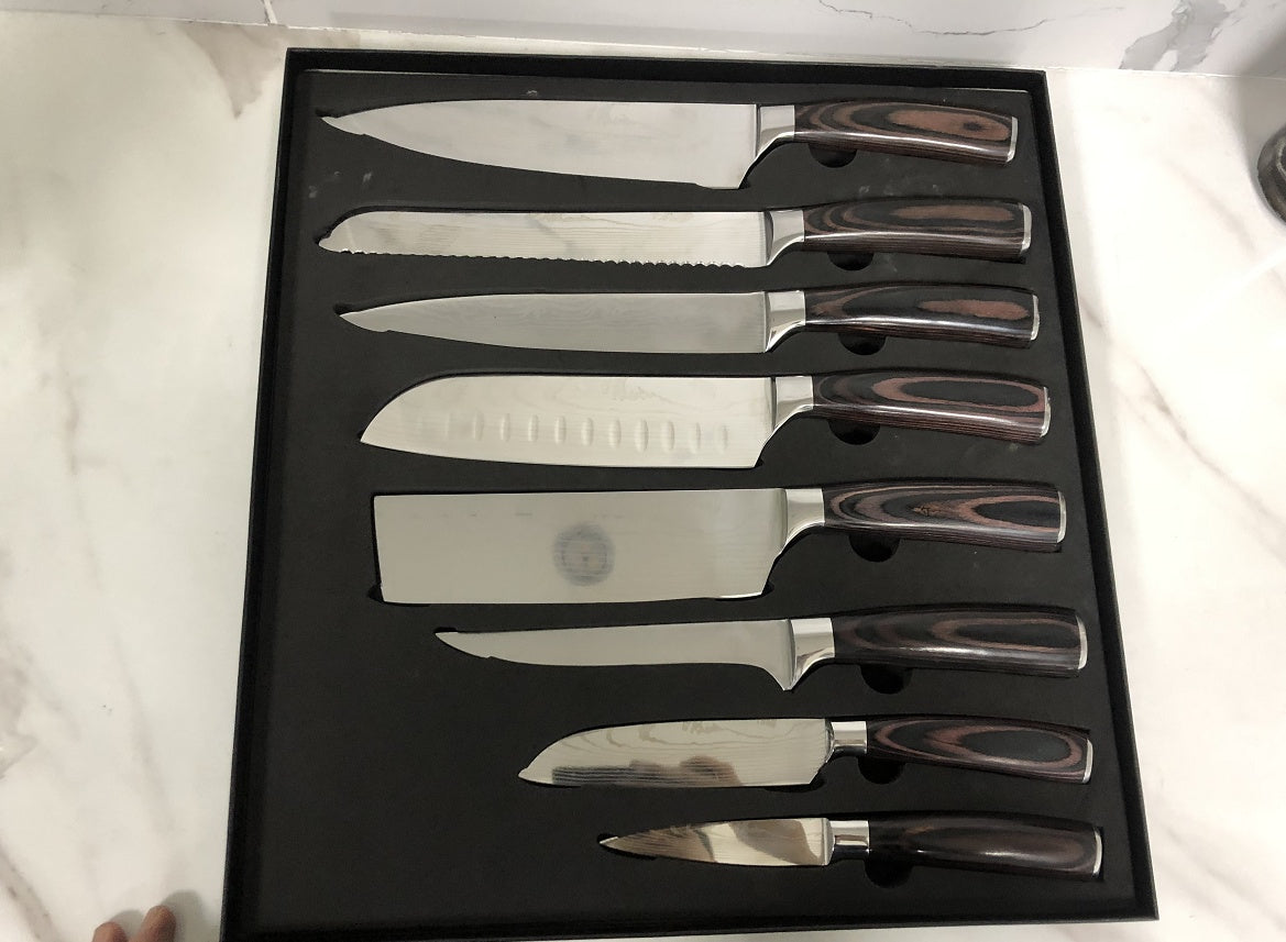 8 Damascus Pattern Stainless Steel Chef's Knives