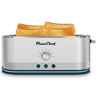 4-Slice Toaster, 7 Settings, Defrost, Reheat, Removable Crumb Tray, Full Body Stainless Steel Housing, Anti-Fingerprint, Anti-Jam, 1350W, Silver, Amazon Resale Prohibited