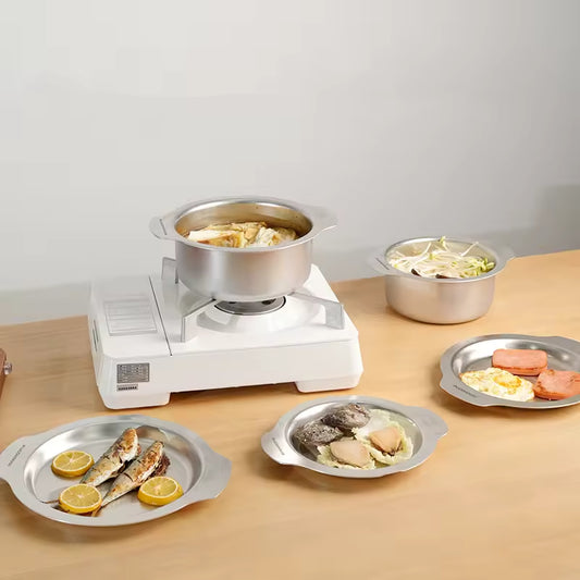 Non-abrasive Stainless Steel Cookware Set With Multifunctional Lids, Suitable For Gas Stoves And Induction Cooktops