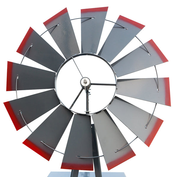 Grey And Red With Wind Vane, 4-pod Standing Windmill