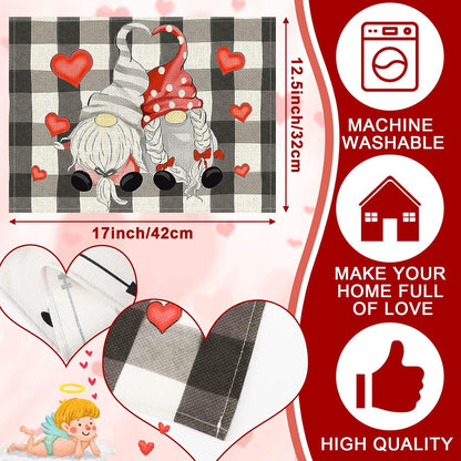 Valentines Day Placemats Set Of 4, 17x12.5 Inches With Gnomes And Hearts Pattern For Holiday Parties And Family Gatherings Clearance Sale