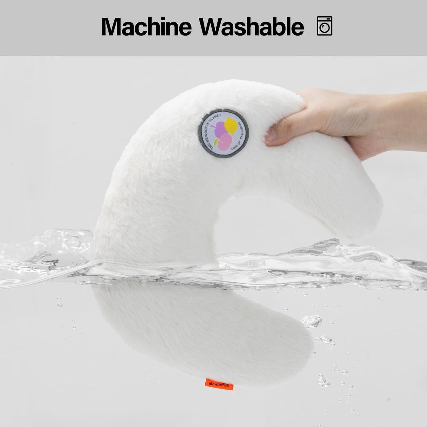 MEWOOFUN U-Shaped Orthopedic Pet Pillow - 10.6x9.8 Inch Fluffy Support Pillow For Cat & Puppy Joint Relief White