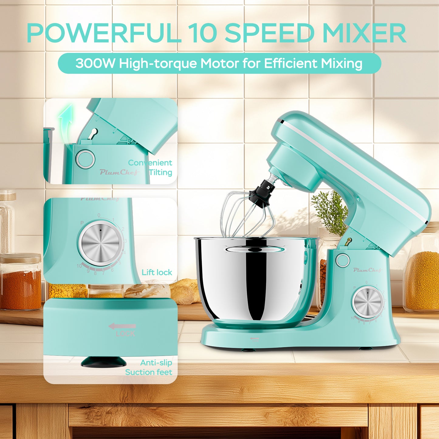 6QT & 5QT Dual Bowls Stand Mixer, 10 Speed Tilt-Head, Electronic Timer, Dough Mixer, Dishwasher Safe Stainless Steel Bowls, Dough Hook, Flat Beater, Whisk For Baking, Blue, Amazon Resale Prohibited