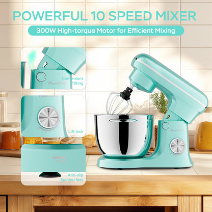 6QT & 5QT Dual Bowls Stand Mixer, 10 Speed Tilt-Head, Electronic Timer, Dough Mixer, Dishwasher Safe Stainless Steel Bowls, Dough Hook, Flat Beater, Whisk For Baking, Blue, Amazon Resale Prohibited