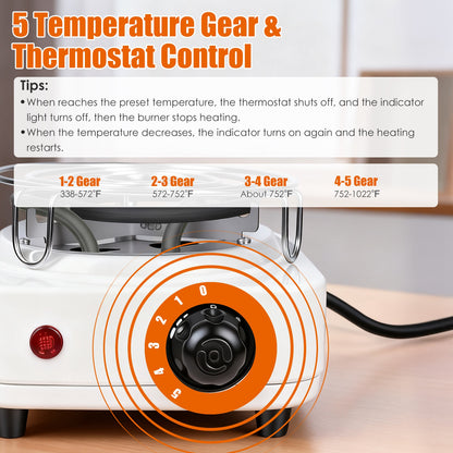 1Pc Electric Charcoal Burner 500W Hookah Charcoal Burner Compact Coal Burner For Hooka Cubes Shisha With Grill And Tongs 5 Temperature Gears Thermostat Control