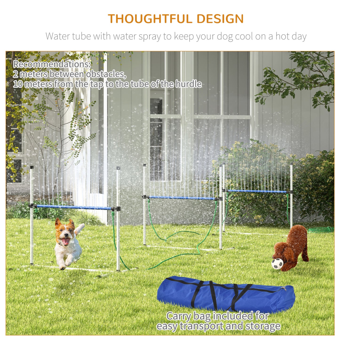 4pc Dog Agility Training Equipment Set with Spray Water Tube, White