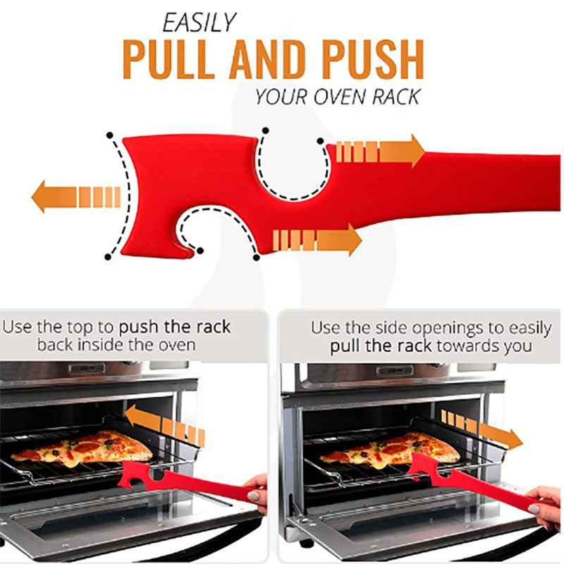 Silicone Oven Rack Push Pull Tool With Longer Handle, Shelf Puller For Air Fryer Toaster And Oven