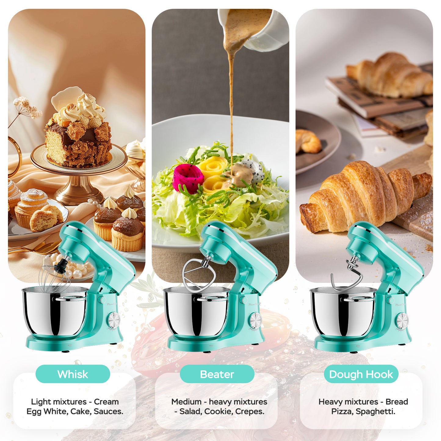 6QT & 5QT Dual Bowls Stand Mixer, 10 Speed Tilt-Head, Electronic Timer, Dough Mixer, Dishwasher Safe Stainless Steel Bowls, Dough Hook, Flat Beater, Whisk For Baking, Blue, Amazon Resale Prohibited
