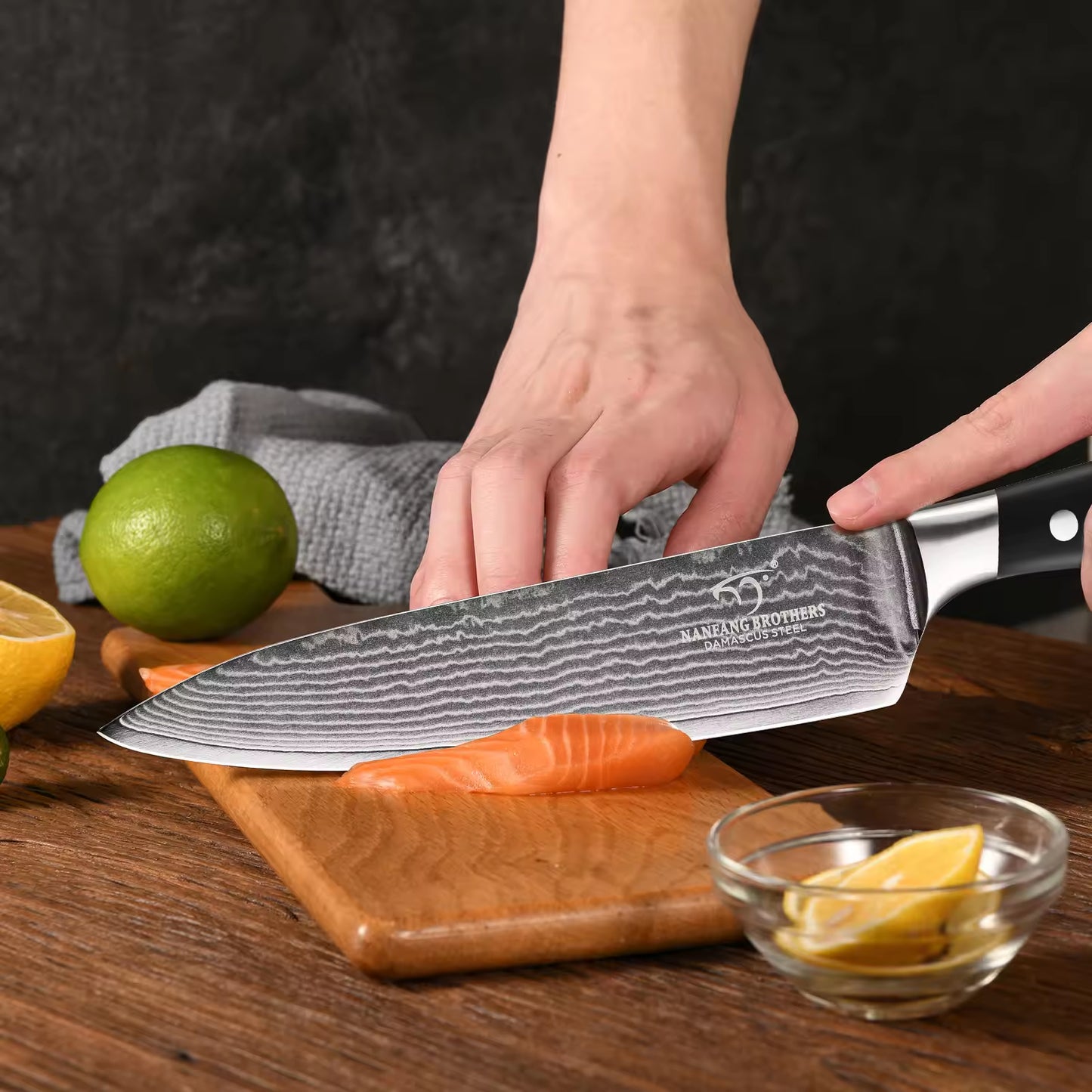 In Stock 8-inch Premium Damascus Steel 67-layer Kitchen Chef Sashimi Knife With ABS Handle, Three Rivets, Gift Box