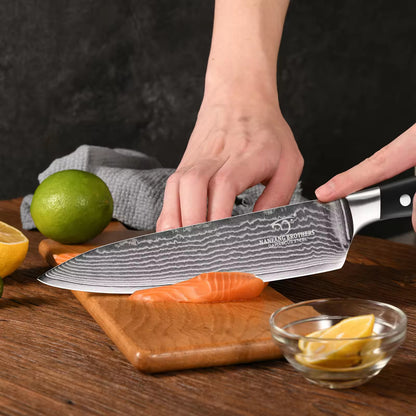 In Stock 8-inch Premium Damascus Steel 67-layer Kitchen Chef Sashimi Knife With ABS Handle, Three Rivets, Gift Box