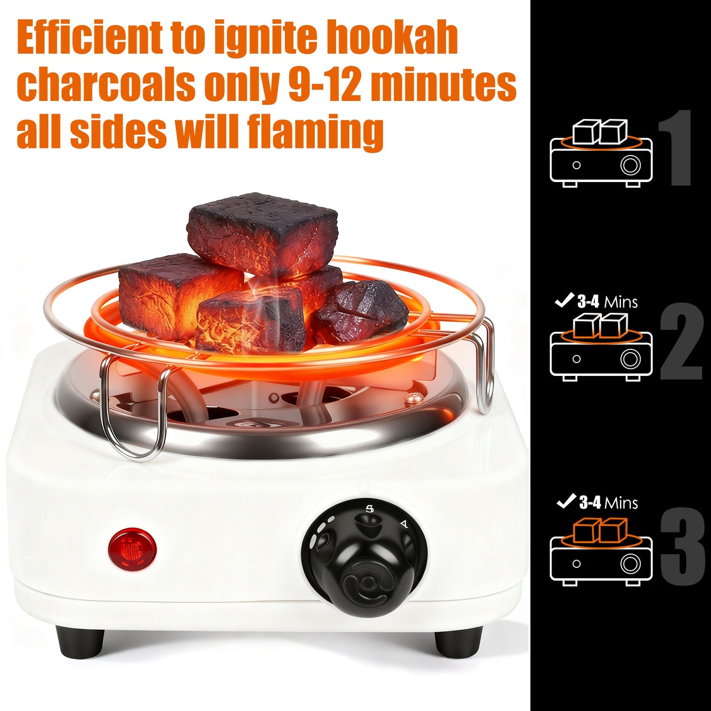 1Pc Electric Charcoal Burner 500W Hookah Charcoal Burner Compact Coal Burner For Hooka Cubes Shisha With Grill And Tongs 5 Temperature Gears Thermostat Control