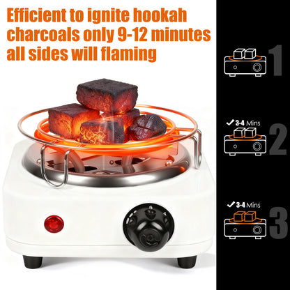 1Pc Electric Charcoal Burner 500W Hookah Charcoal Burner Compact Coal Burner For Hooka Cubes Shisha With Grill And Tongs 5 Temperature Gears Thermostat Control