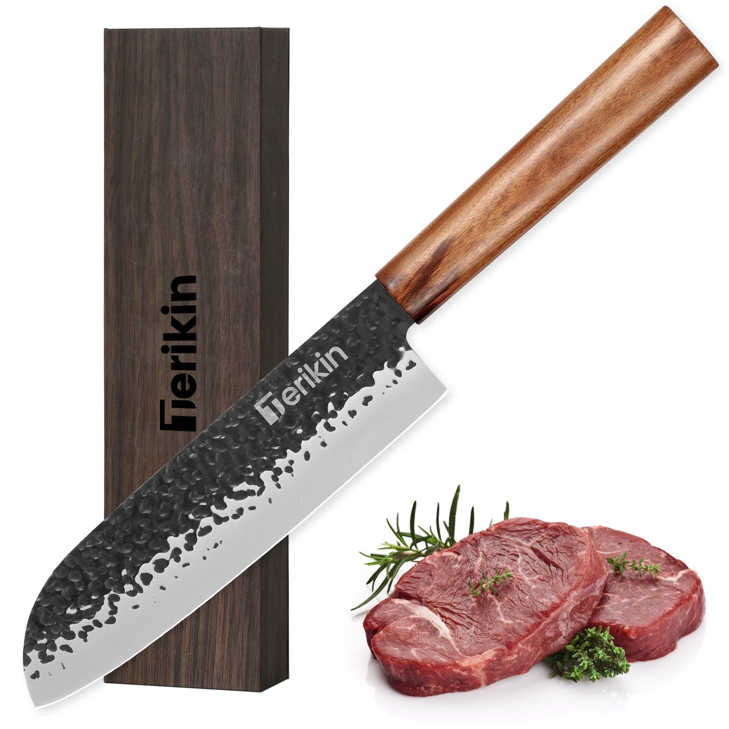 Professional Kiritsuke Santoku Chef Knife, 9 Inch Japanese Chef Knife, German High Carbon Stainless Steel EN1.4116 Chef Knife Meat & Sushi Knife Kitchen Knife With Sheath & Case