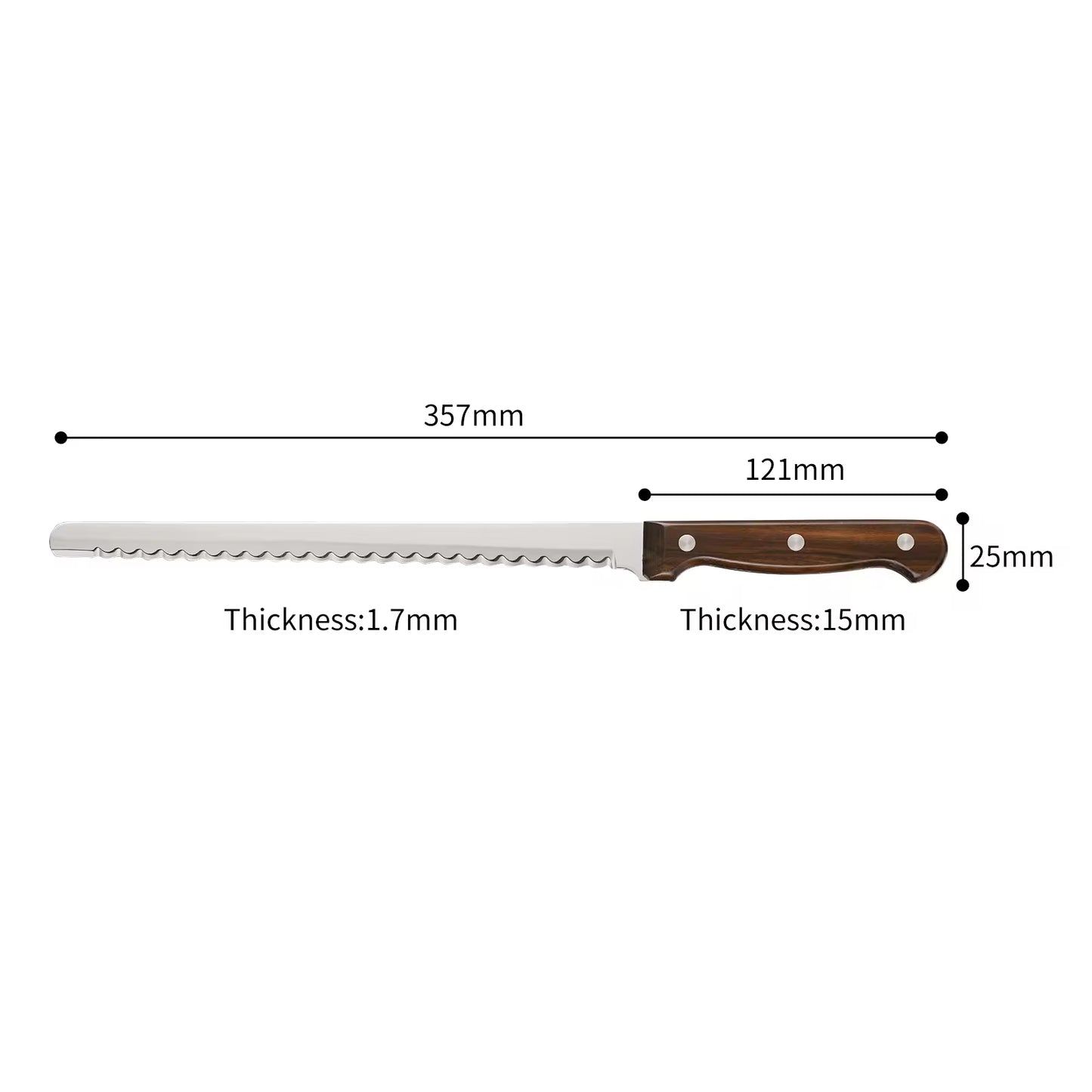 10-Inch Luxury Mirror Polished Carbon Steel Kitchen Bread Knife With Wooden Handle