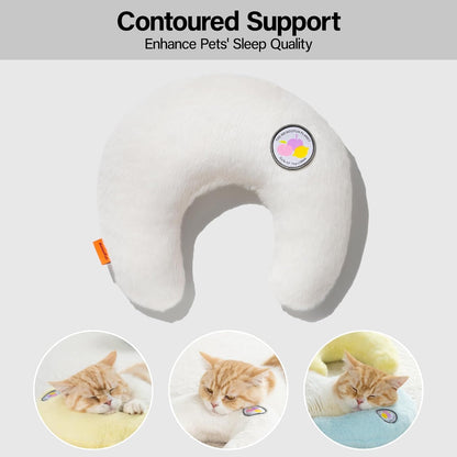 MEWOOFUN U-Shaped Orthopedic Pet Pillow - 10.6x9.8 Inch Fluffy Support Pillow For Cat & Puppy Joint Relief White