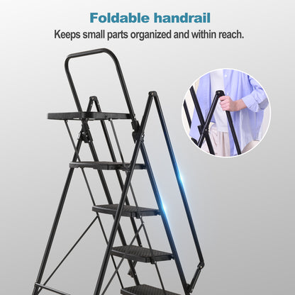 6-Step Folding Ladder, Portable Steel Stool For Home And Workshop