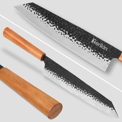 Professional Kiritsuke Santoku Chef Knife, 9 Inch Japanese Chef Knife, German High Carbon Stainless Steel EN1.4116 Chef Knife Meat & Sushi Knife Kitchen Knife With Sheath & Case