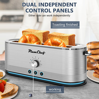 4-Slice Toaster, 7 Settings, Defrost, Reheat, Removable Crumb Tray, Full Body Stainless Steel Housing, Anti-Fingerprint, Anti-Jam, 1350W, Silver, Amazon Resale Prohibited