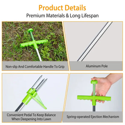 Weed Puller Twister Stand Up Root Removal Hand Tool 3 Claws Aluminum Grass Manual Remover 38.98in Long Handle With Foot Pedal