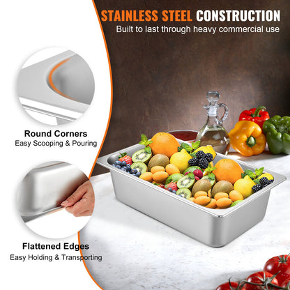 6 Pack Steam Table Pans 20.9 X 12.8 X 5.9 Inch Deep Steam Table Pan Full Size 20.5L Deep Food Container Stainless Steel Oven Tray Hotel Pans Anti-Jam Steam Table Food Pan