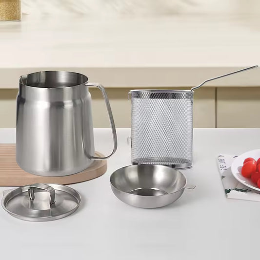 Thickened 304 Stainless Steel Food-grade Oil Dispenser, 3.5-liter Large Capacity, With Filter And Frying Basket