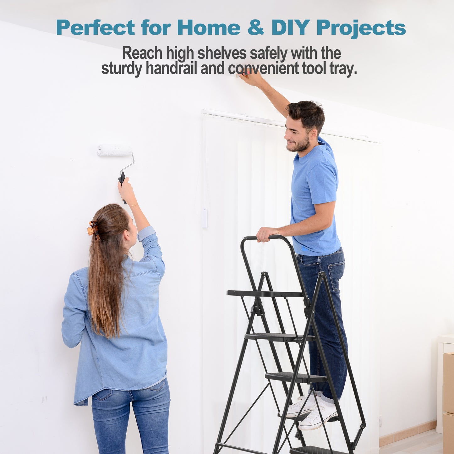 6-Step Folding Ladder, Portable Steel Stool For Home And Workshop