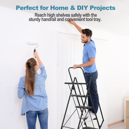 6-Step Folding Ladder, Portable Steel Stool For Home And Workshop