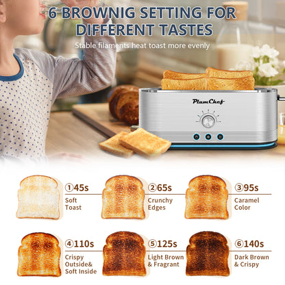 4-Slice Toaster, 7 Settings, Defrost, Reheat, Removable Crumb Tray, Full Body Stainless Steel Housing, Anti-Fingerprint, Anti-Jam, 1350W, Silver, Amazon Resale Prohibited