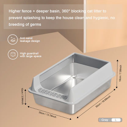 Oversized Stainless Steel Litter Box, Semi-enclosed Splash-proof And Leak-proof Design, Removable Lid, Suitable For Big Cats, And More