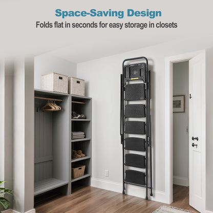 6-Step Folding Ladder, Portable Steel Stool For Home And Workshop