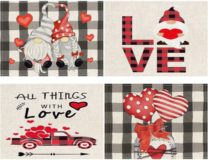 Valentines Day Placemats Set Of 4, 17x12.5 Inches With Gnomes And Hearts Pattern For Holiday Parties And Family Gatherings Clearance Sale
