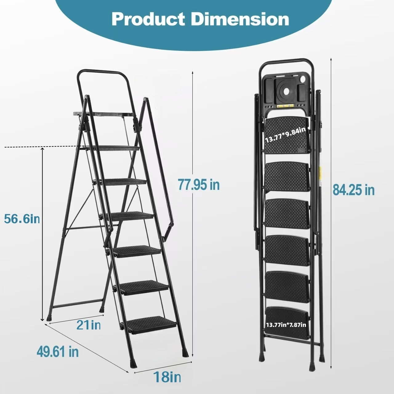 6-Step Folding Ladder, Portable Steel Stool For Home And Workshop