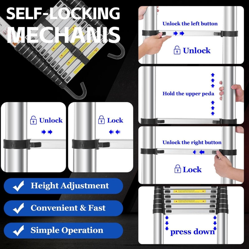 Aluminum Telescopic Ladder With Adjustable Height And Easy Storage