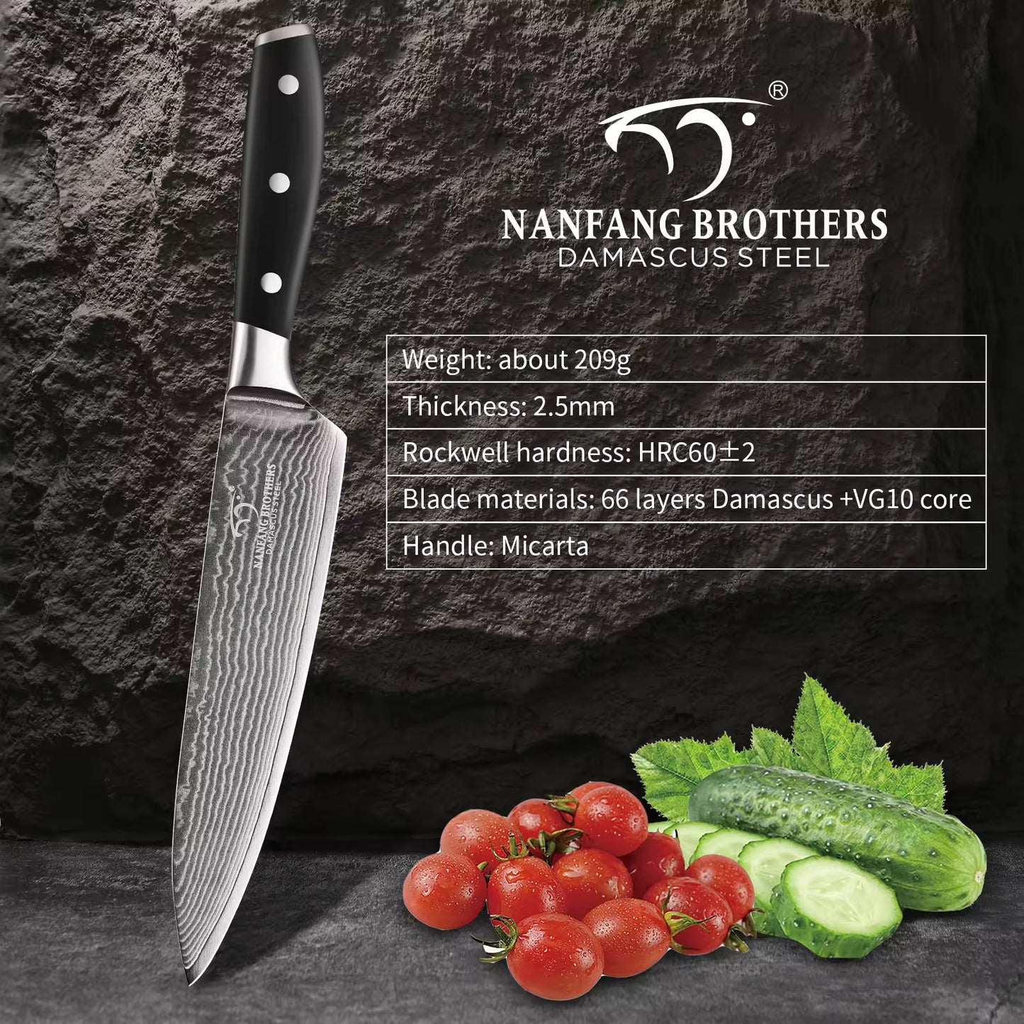 In Stock 8-inch Premium Damascus Steel 67-layer Kitchen Chef Sashimi Knife With ABS Handle, Three Rivets, Gift Box