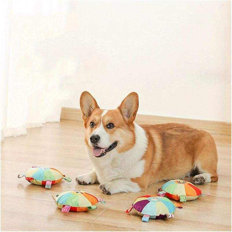 Plush Pet Dog Flying Discs Chew Toys, InteractiveTug Of War Dog Toys With Bells Inside,TurntablePattern Washable Bite-Resistant Pet Toys ForDogs