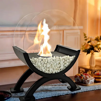 Round Glass Large Tabletop Fireplace 12.5" H Portable Fire Bowl Pot Clean Burning Fireplace For Indoor Outdoor Patio Parties Events(Black)