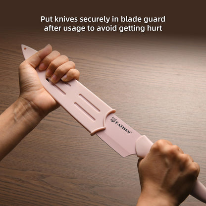 Kitchen Knife Set With Block, 14 Piece Pink Non-Stick Paint Coating Stainless Steel Knives Set, Anti-Rust And Dishwasher Safe, 12 Knives With Kitchen Shears And Block Pink