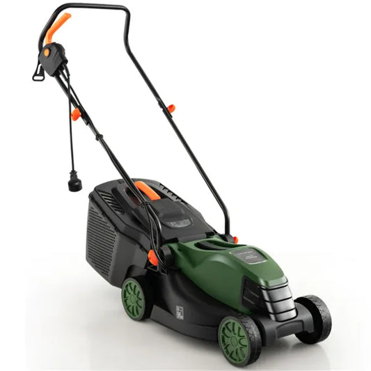 12 Ampere 13.5 Inch Electric Rope Lawn Mower With Dual Safety Switches -Green