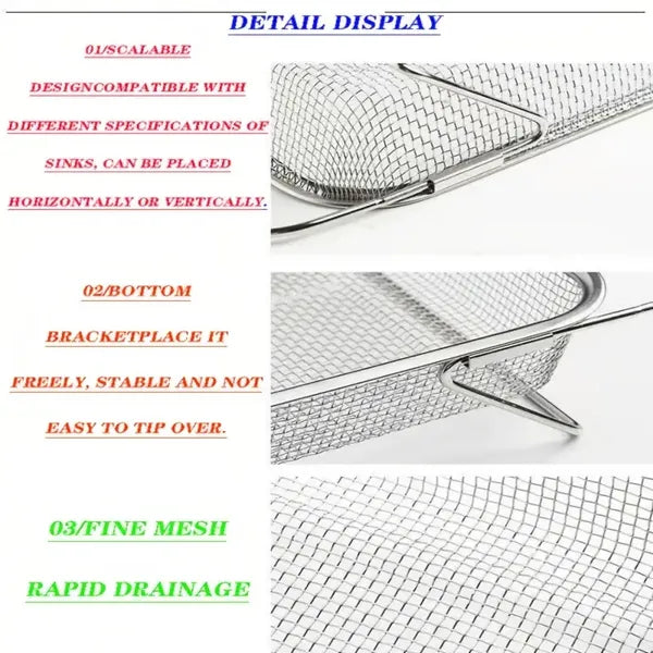 Expandable Stainless Steel Kitchen Sink Drain Basket - Adjustable Dish, Bowl & Cutlery Washing Rack With Space-Saving Design, Drains Forks, Knives, Fruits & Vegetables, Durable & Easy-Clean