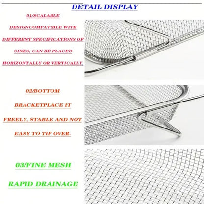 Expandable Stainless Steel Kitchen Sink Drain Basket - Adjustable Dish, Bowl & Cutlery Washing Rack With Space-Saving Design, Drains Forks, Knives, Fruits & Vegetables, Durable & Easy-Clean