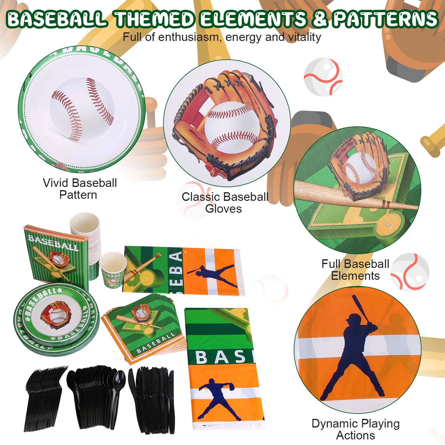 171Pcs Baseball Party Supplies Kit Baseball Birthday Party Disposable Dinnerware Set Baseball Themed Party Tableware Decorations Cups Plates Napkins Spoons Knives Forks Tableclothes