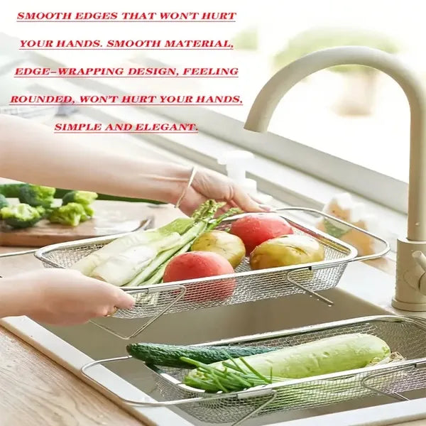 Expandable Stainless Steel Kitchen Sink Drain Basket - Adjustable Dish, Bowl & Cutlery Washing Rack With Space-Saving Design, Drains Forks, Knives, Fruits & Vegetables, Durable & Easy-Clean