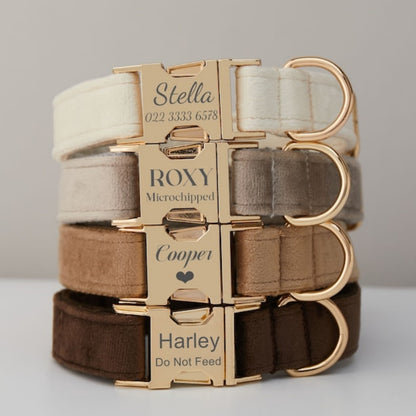 Multiple Colour Velvet Personalise Dog Collar Leash Set With Bow