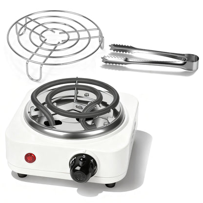 1Pc Electric Charcoal Burner 500W Hookah Charcoal Burner Compact Coal Burner For Hooka Cubes Shisha With Grill And Tongs 5 Temperature Gears Thermostat Control