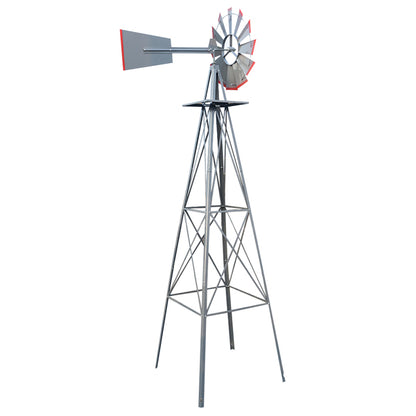 Grey And Red With Wind Vane, 4-pod Standing Windmill