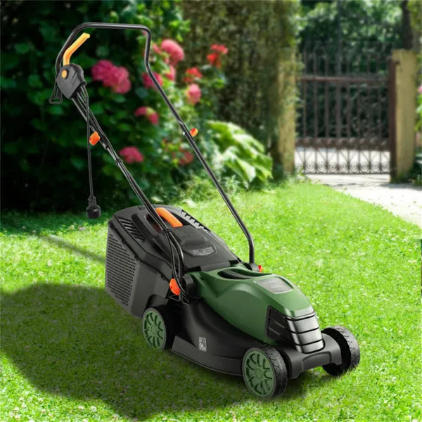 12 Ampere 13.5 Inch Electric Rope Lawn Mower With Dual Safety Switches -Green
