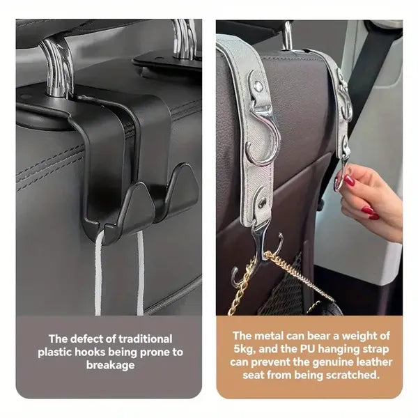 2 Pieces PU Car Hooks, Car Seat Cushion Hooks, Car Seat Back Storage Hooks, Faux Leather Car Hooks, Multi-functional Car Headrest Hooks, Car Seat Storage Boxes, Universal Car Seat Hooks For