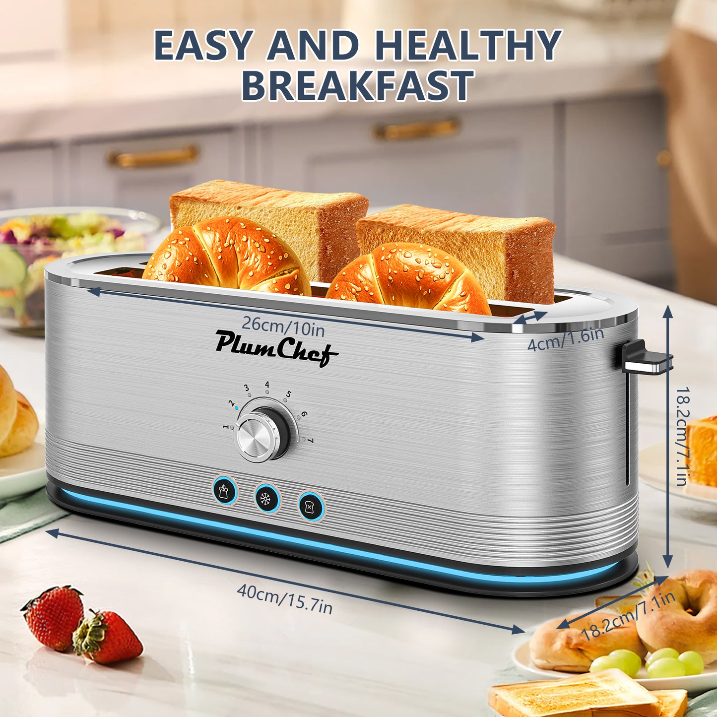 4-Slice Toaster, 7 Settings, Defrost, Reheat, Removable Crumb Tray, Full Body Stainless Steel Housing, Anti-Fingerprint, Anti-Jam, 1350W, Silver, Amazon Resale Prohibited